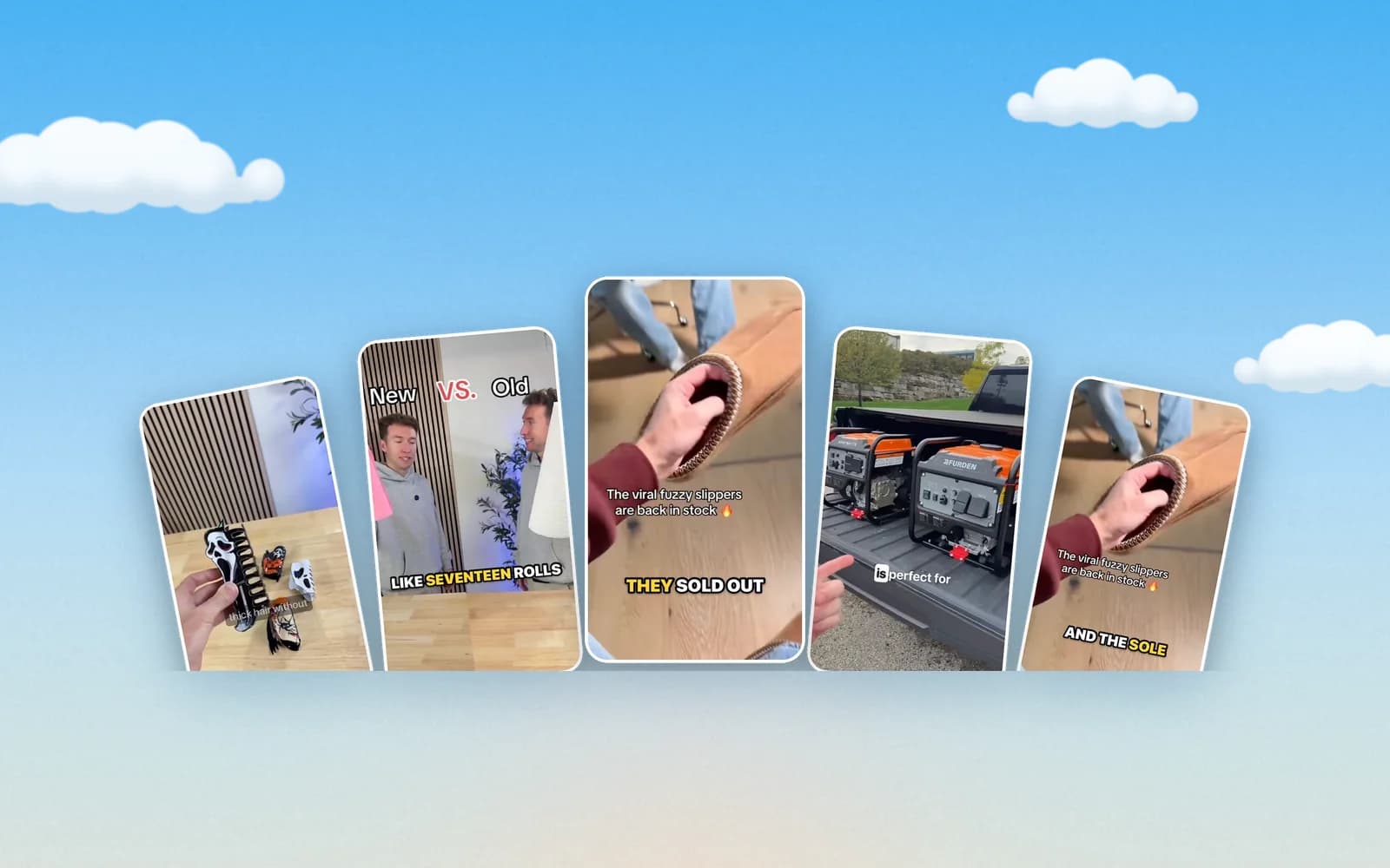 Sky-blue illustration of an iPhone showing a CutGPT video with short, bold captions over a product demo.